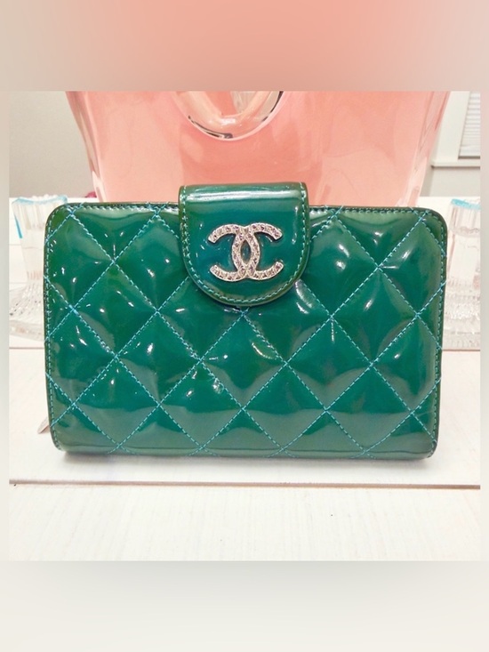 CHANEL Handbags - Chanel Patent Leather Green / Blue Wallet